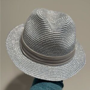 Gray Textured Fedora Hat with Metallic Finish
